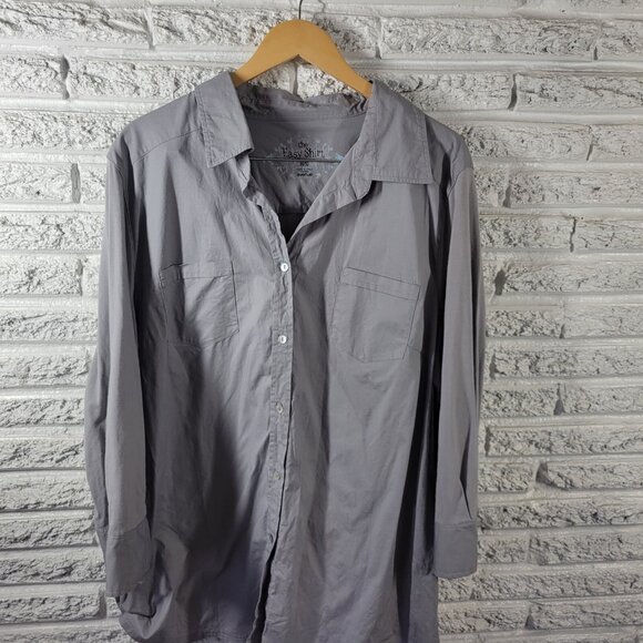 Avenue Easy Shirt Womens Top 30 32 Plus Long Sleeve Gray Pockets Collar GRA21E - Picture 3 of 9